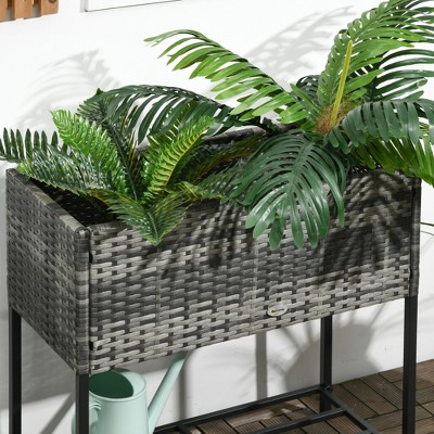 Gray Elevated Rattan Wicker Garden Bed with Metal Frame