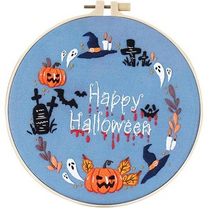 Embroidery Starter Kit, Halloween Stamped Cross Stitch Kits with Embroidery Fabric, Embroidery Hoops, Threads and Needles for Beginners - 1 of 4