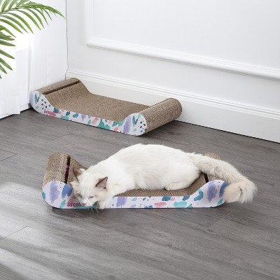 Rini 23.75" White and Multicolor Cardboard Cat Lounge Bed with Bell Toys and Catnip