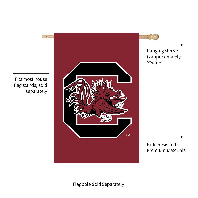 Evergreen NCAA University of South Carolina Applique House Flag 28 x 44 Inches Outdoor Decor for Homes and Gardens, 2 of 7