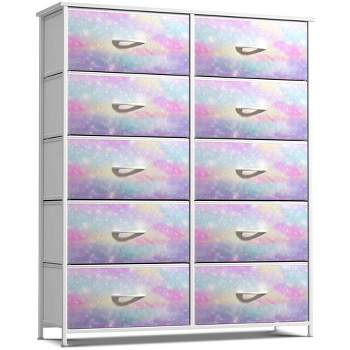 Sorbus 10 Drawers Dresser - Furniture Storage for Bedroom, Closet, Office Organization - Steel Frame, Wood Top, Fabric Bins (Tie Dye Pastels)