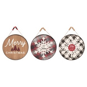 Transpac MDF Festive Door Sign Set of 3 Christmas Home Decorations - 1 of 1