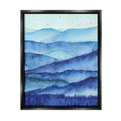 Stupell Industries Blue Mountains Trees Scenery Shining Stars Sky Floater Canvas Wall Art
