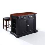 Coventry Drop Leaf Top Kitchen Island with Upholstered Square Stools Black - Crosley