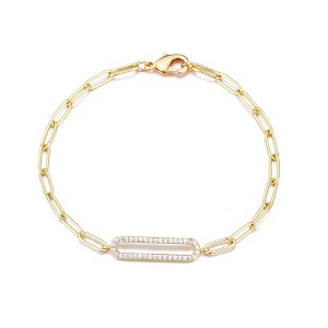 Adornia 14k Gold Plated Elongated Pave CZ Link Bracelet - 1 of 4