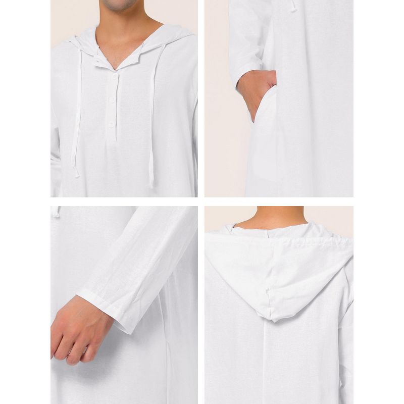 Lars Amadeus Men's Button Closure Long Sleep Side Pockets Side Split Hooded Nightgown, 5 of 6