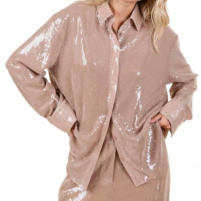 Women's Sequin Oversized Button Up Blouse - GEEGEE