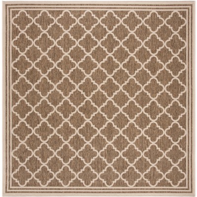 Beige and Cream Square Synthetic Indoor/Outdoor Rug