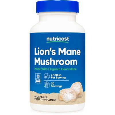 Nutricost Lion's Mane Mushroom Capsules 2100mg, 30 Servings- CCOF Certified Made with Organic, Vegetarian, Gluten Free, 700mg Per Capsule, 90 Capsules