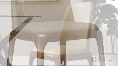 Tan Faux Leather Parsons Dining Chair with Walnut Wood Legs