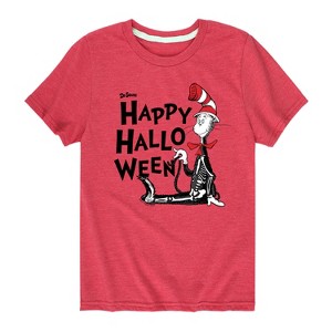 Boys' - Dr. Seuss - Cat in the Hat Happy Halloween Skeleton Cat Short Sleeve Graphic T-Shirt - 1 of 4
