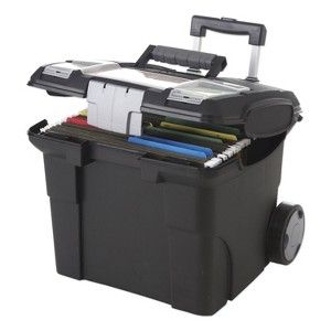 Storex Premium Mobile File Transport Box with Telescoping Handle and Organizer Tray, Letter Files, 15" x 16.38" x 14.25", Black/Gray - 1 of 4