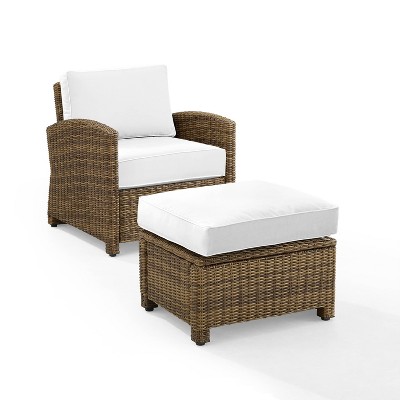 Bradenton 2pc Outdoor Arm Chair & Ottoman Set - Weathered Brown/White - Crosley: Patio Seating with UV-Resistant Wicker