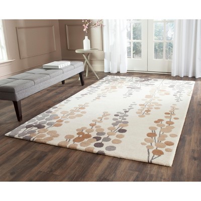 Beige and Grey Hand-Tufted Wool Floral Area Rug