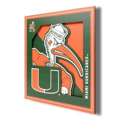 NCAA Miami Hurricanes 3D Logo Series Wall Art - 12"x12"