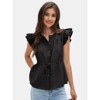 EXLURA Womens Button Down Blouses Casual Ruffle Cap Sleeve Crewneck Summer Peplum Drawstring Tops - 3 of 4