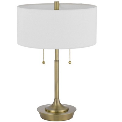 20 Inch Brass Metal Table Lamp with White Drum Shade