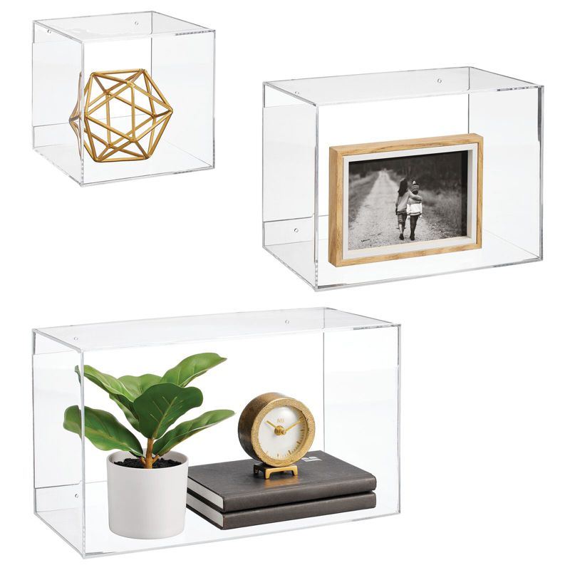 mDesign Acrylic Floating Wall Mount Geometric Display Shelves, Set of 3, 1 of 7
