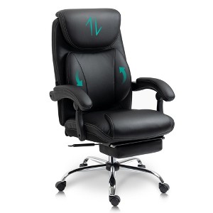 Reclining Office Chair,Desk Chairs,Adjustable High Back Leather Recliner Chair with Footrest-Executive,Thick Padded Strong Metal Base Quiet Wheels - 1 of 4