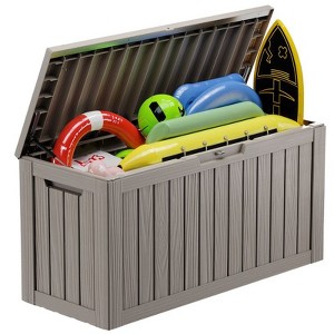 Sersper 80 Gallon Resin Outdoor Storage Box for Patio Furniture Cushions, Pool Toys, and Garden Tools with Handles, Light Grey - 1 of 4