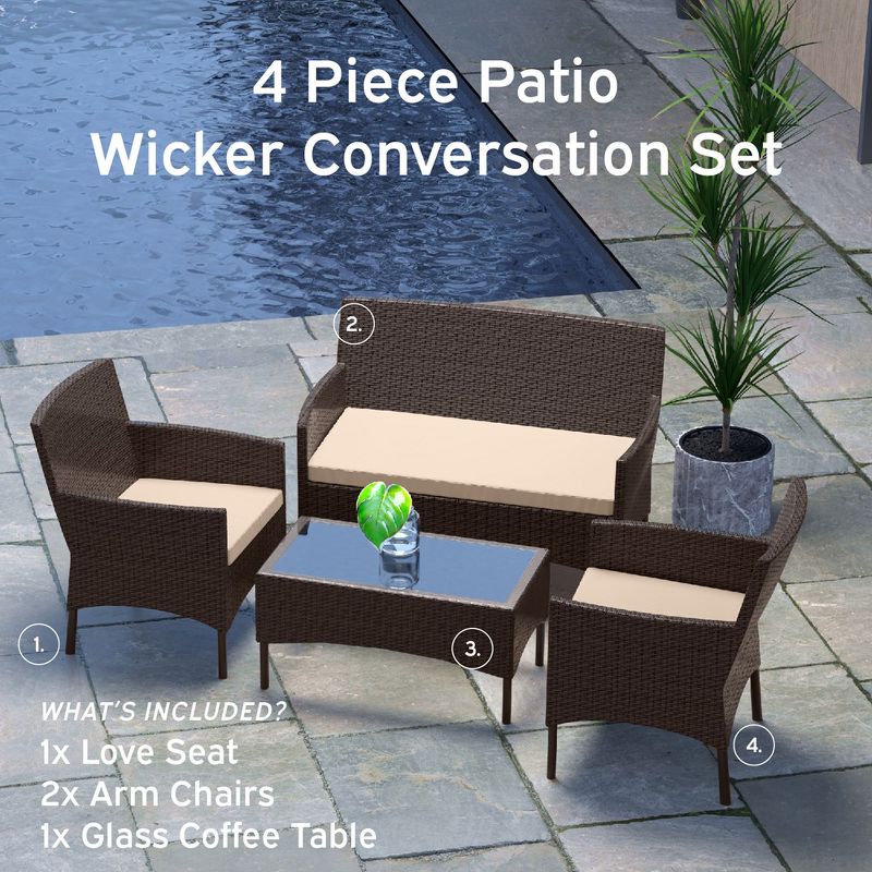 Nestl 4 Piece Wicker Patio Furniture Set - Outdoor Furniture Patio Set with Coffee Table, 2 of 7