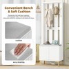 MOEPISY Modern Luxury 4-in-1 Hall Tree with Cushion, Versatile Coat Rack with 8 Gold Hooks and Legs White - 2 of 4