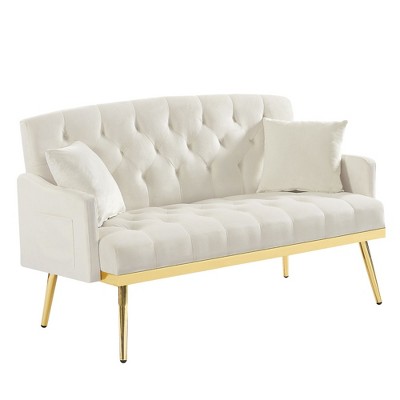 NicBex Teddy Fabric Loveseat Sofa Modern Upholstered Loveseat Couch with Metal Legs Small Tufted Sofa Couch for Bedroom,Living Room