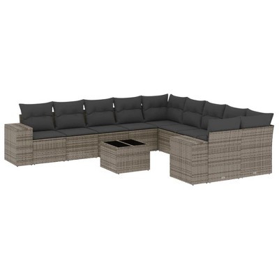 vidaXL 11 Piece Patio Sofa Set with Cushions - Gray Without Table