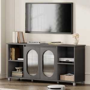 71" Rustic TV Stand, Modern Entertainment Center with Corrugated Glass Cabinet Doors, Open TV Cabinet, Media Console, for Living Room, Bedroom - 1 of 4