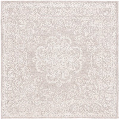Beige and Ivory Hand-Tufted Wool Square Area Rug 6'x6'