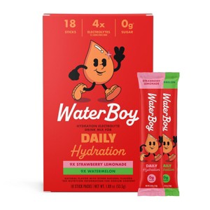 Waterboy Daily Hydration Sports Drink Variety Pack - Strawberry Lemonade + Watermelon - 1.89oz/18ct - 1 of 4