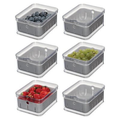 iDesign Berry Bin with Removable Colander and Lid - Set of 6, Clear/Gray