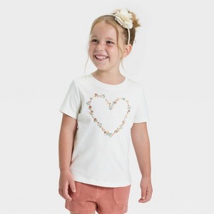 Toddler Girls' Floral Heart Graphic T-Shirt - Cat & Jack™ Cream - 1 of 4