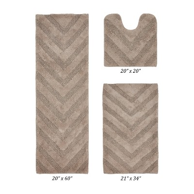 Hugo 3-Piece Bath Rug Set 100% Premium Cotton Tufted Chevron Pattern Bathmats for Bathroom, Super Soft Absorbent Machine Washable