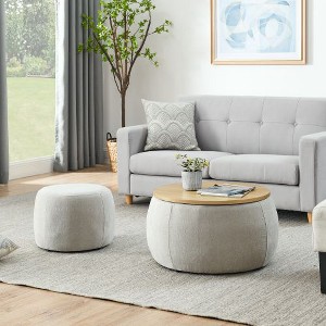 CENGHU Round Storage Ottoman, Sofa Large Footstool, Storage Chest, Work as End Table and Ottoman with Small Seat  Footrest for Living Room, Bedroom - 1 of 4