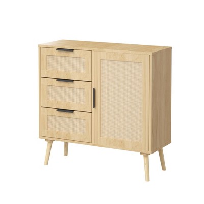 VYNXARIA Modern Rattan Wood Dresser Wood Storage Cabinet Sideboard for Bedroom, Living Room, Entryway, Hallway