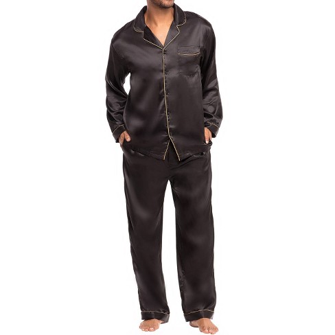 Adr Men's Classic Satin Pajamas Set With Pockets, Pj And Sleep Mask Black  With Gold Piping 2x Large : Target