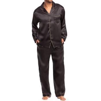 Men's Classic Satin Pajamas Lounge Set, Long Sleeve Top and Pants with Pockets, Silk like PJs with Matching Sleep Mask