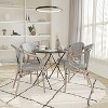 Emma & Oliver Massalia Set of Four Indoor/Outdoor Stacking Thonet Bistro Style Chairs with Textilene Seat and Bamboo Finished Metal Frame - 2 of 4