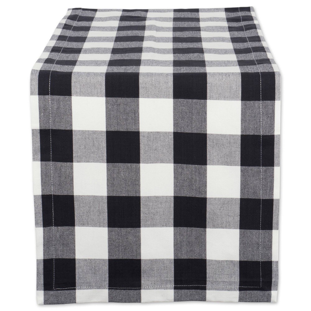 Photos - Tablecloth / Napkin 72" x 14" Cotton Buffalo Check Table Runner Black - Design Imports
