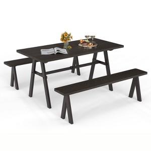 Tangkula 3 PCS Outdoor Picnic Table and Benches Set for 6 People 1.93" Umbrella Hole - 1 of 4