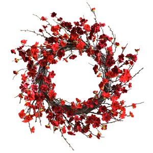 Nearly Natural 24-in Plum Blossom Wreath - 1 of 1
