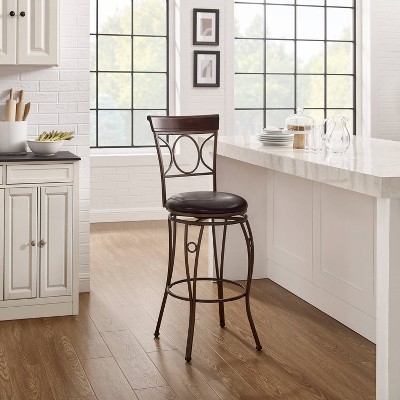 Linon 30" Swivel Metal Bar Stool with Brown Cushion