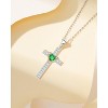 Molenia Birthstone Cross Necklace for Women, 925 Sterling Silver Heart Cross Pendant Necklace Fine Cross Jewelry Birthday Gifts for Her 18"+4" Inches - 3 of 4