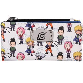 Naruto Shippuden Chibi Figures Snap Closure Faux Leather Wallet For Women White