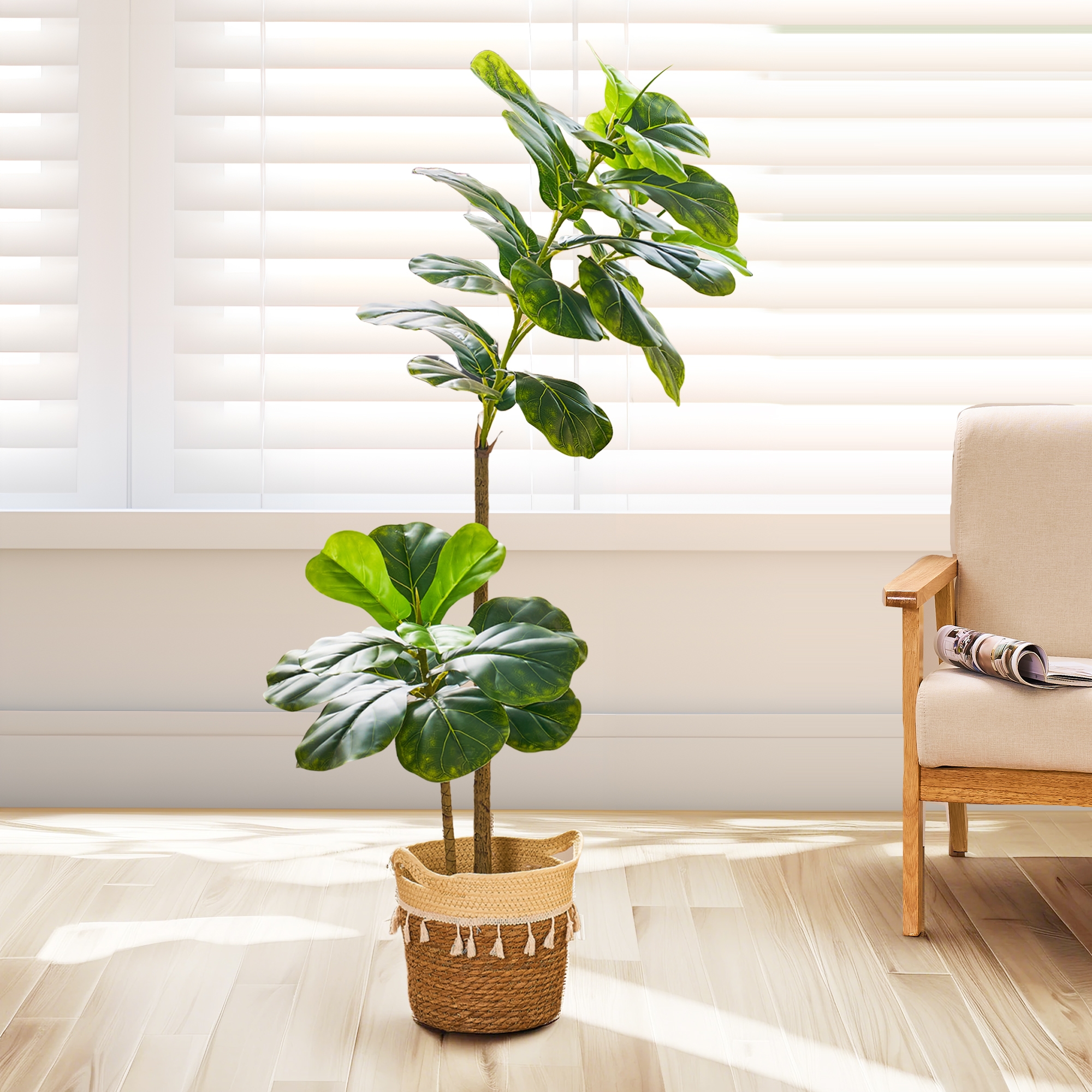 VECELO 4ft Artificial Fiddle Leaf Fig Tree, Tall Fake Ficus Lyrata Plant with Faux Leaves in Pot for Living Room or Office, Corner Home Decor
