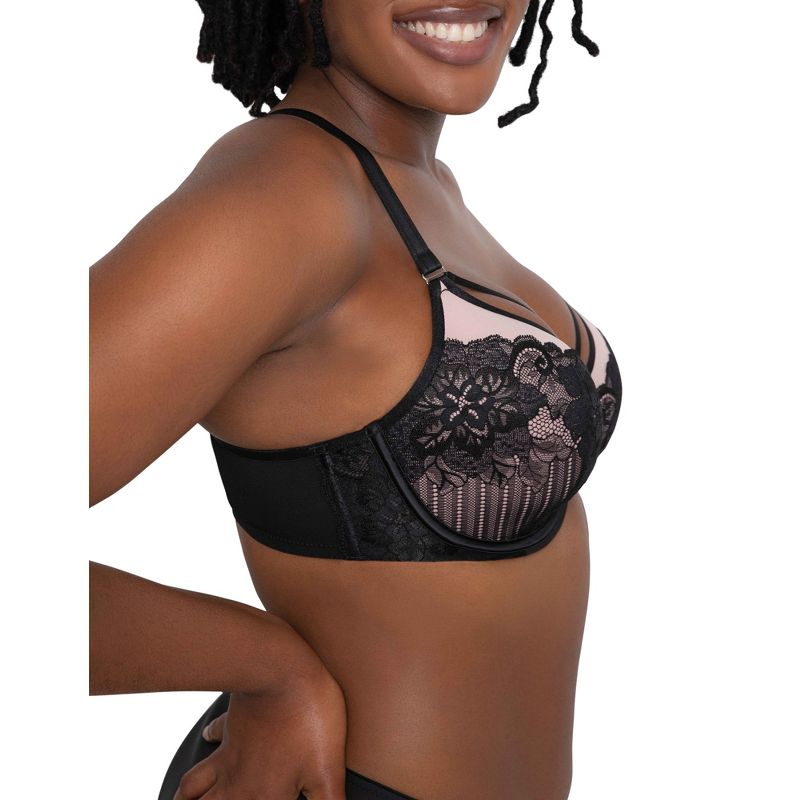 Curvy Couture Women's Strappy Tulip Lace Push Up Bra, 3 of 6