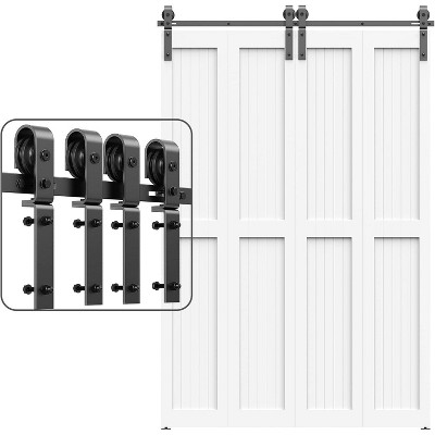 30-96 inch Bi-Folding Sliding Barn Door Hardware Track Kit, 3.3-8 FT Black Roller Kit for 2 Doors, J Shape(No Door)