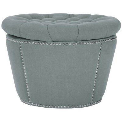 Sky Blue Tufted Round Linen Storage Ottoman