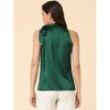INSPIRE CHIC Women's Elegant Satin Sleeveless Bow Tie Mock Neck Solid Work Blouse - 4 of 4